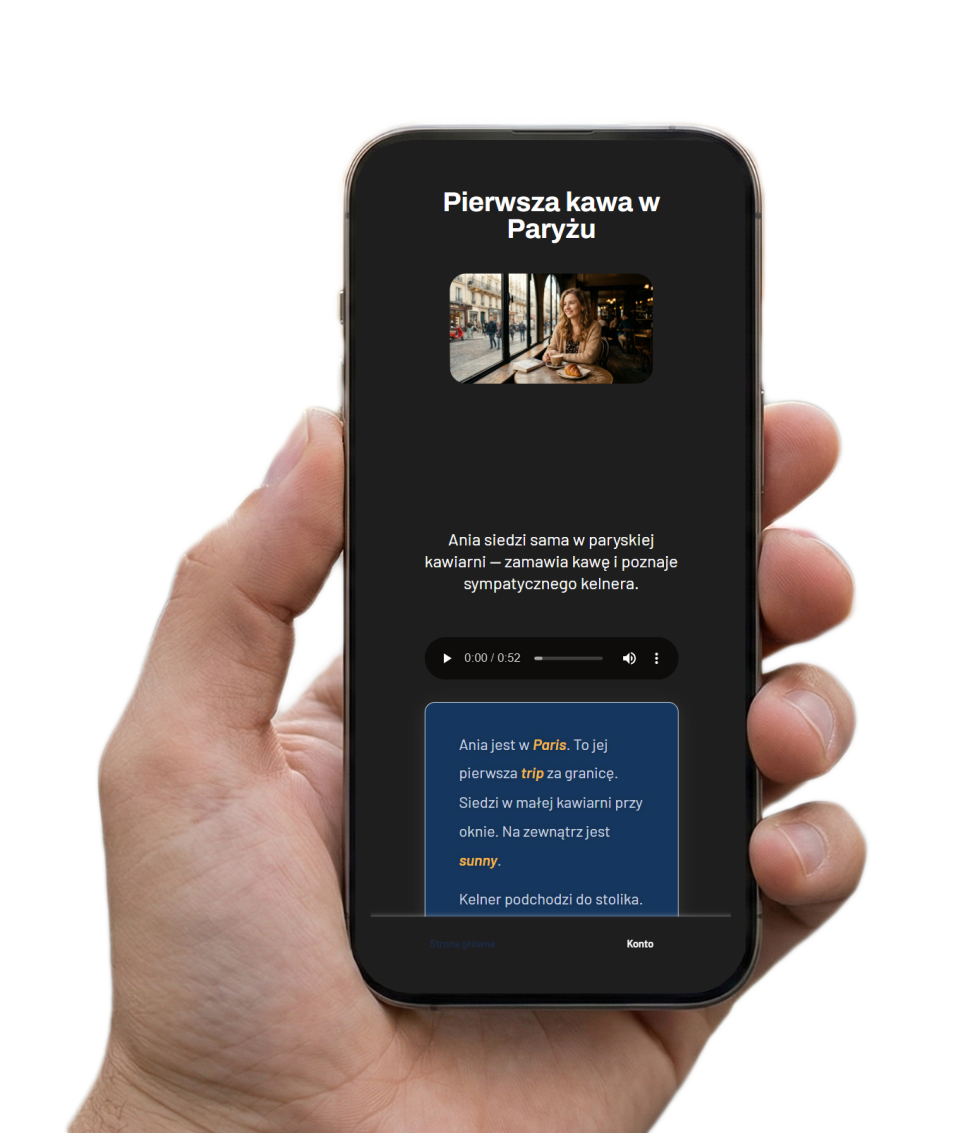 Telefon z otwartą sceną do nauki języka - naauka języków przez imersję.